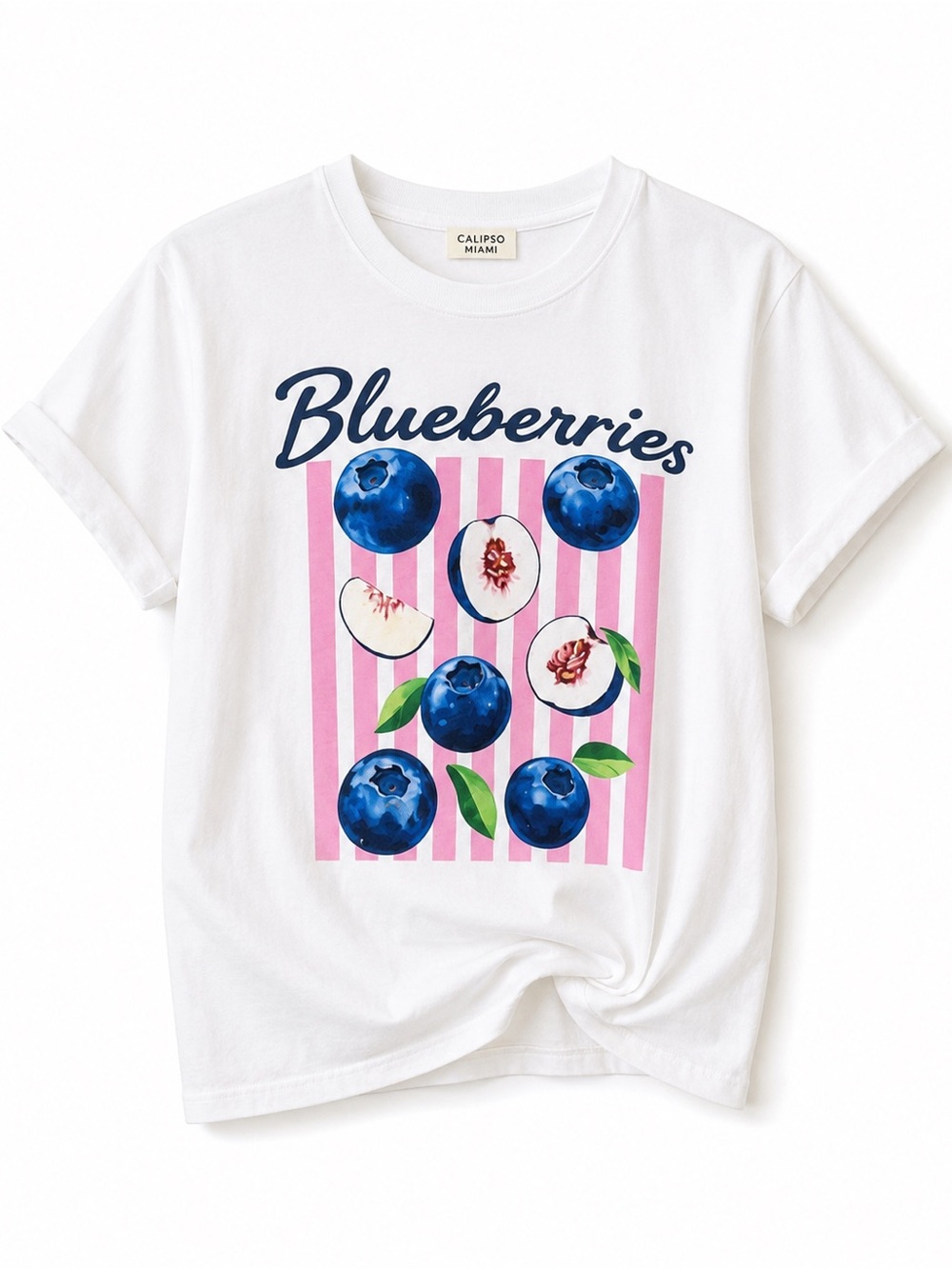 White 'Blueberries' Graphic Short Sleeve Tee